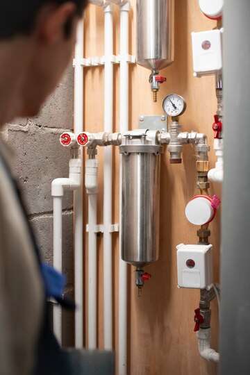 Gas boiler engineer repairing central heating leak Heating engineer basingstoke